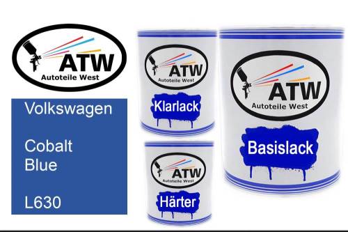 Volkswagen, Cobalt Blue, L630: 1L Lackdose + 1L Klarlack + 500ml Härter - Set, von ATW Autoteile West.